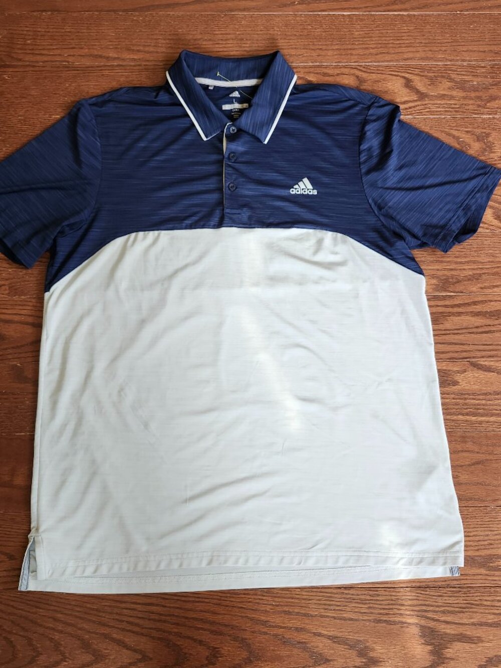 Adidas Golf Mens L Golf Shirt Polo Short Sleeve Navy Blue & Gray